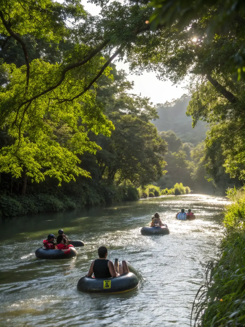 A photo of participants laughing and interacting during a canoe tour, highlighting the social aspect of the activity.